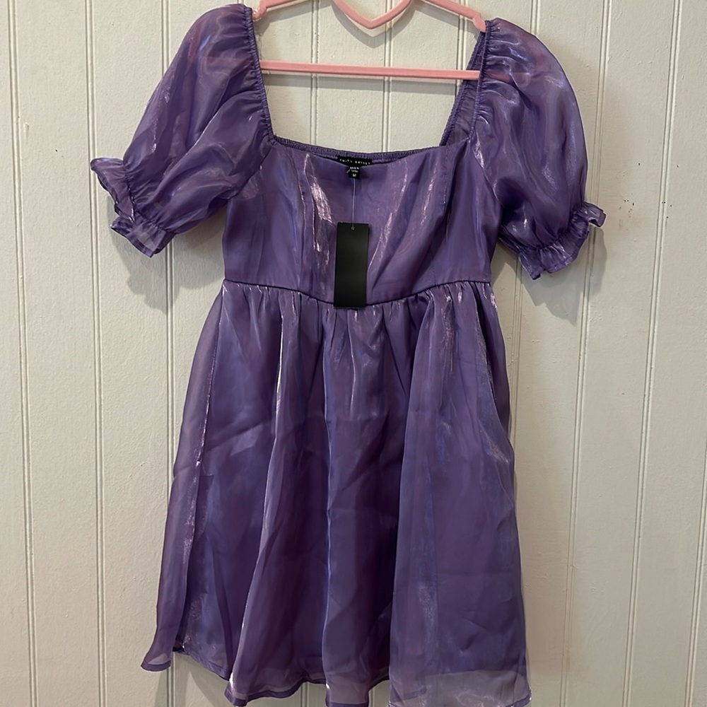 Purple Cap Sleeve Puff Babydoll Dress